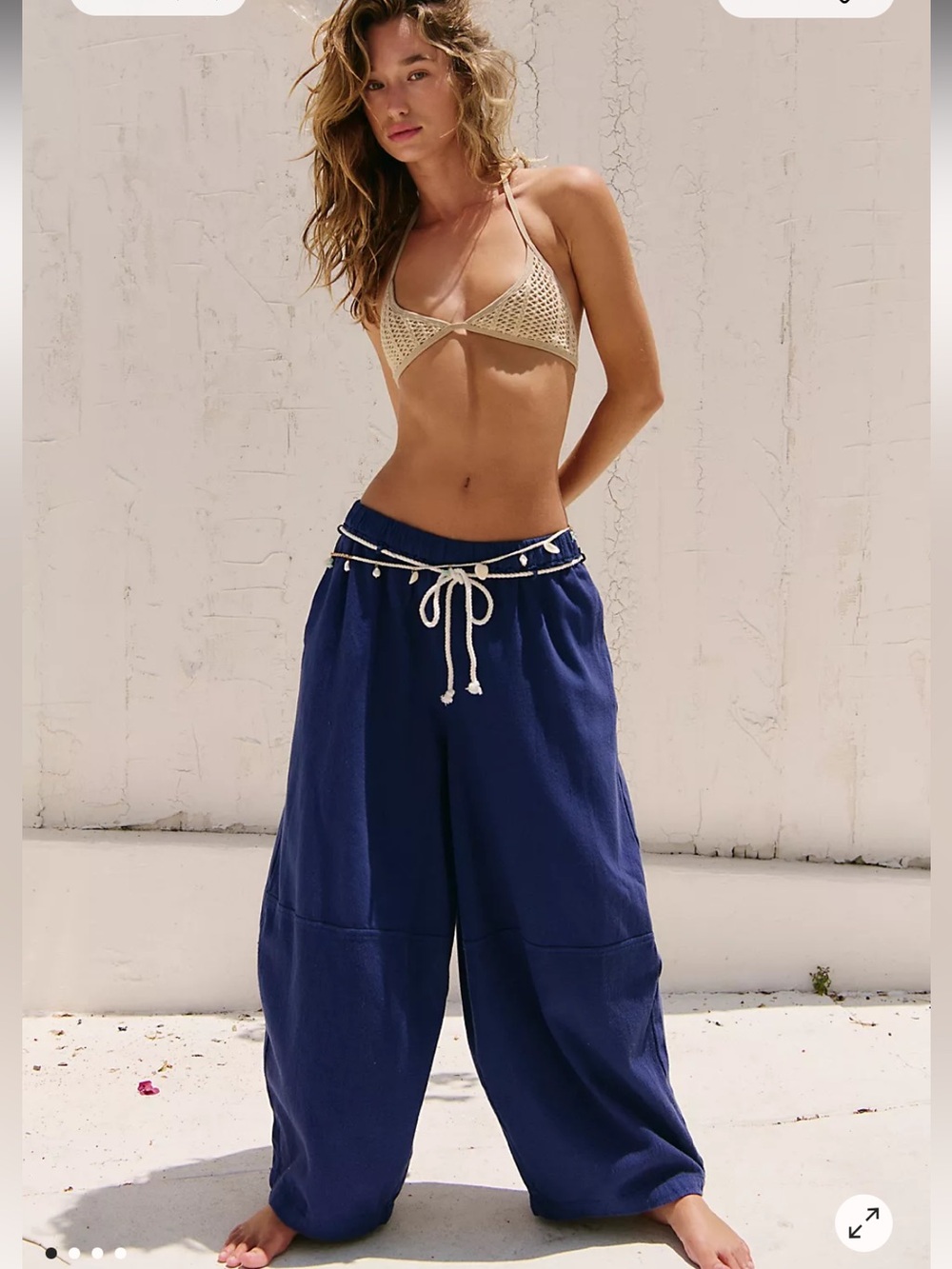 Free People Kayden Barrel Pants Blue Drawstring Wide Leg Oversized Boho M Indie